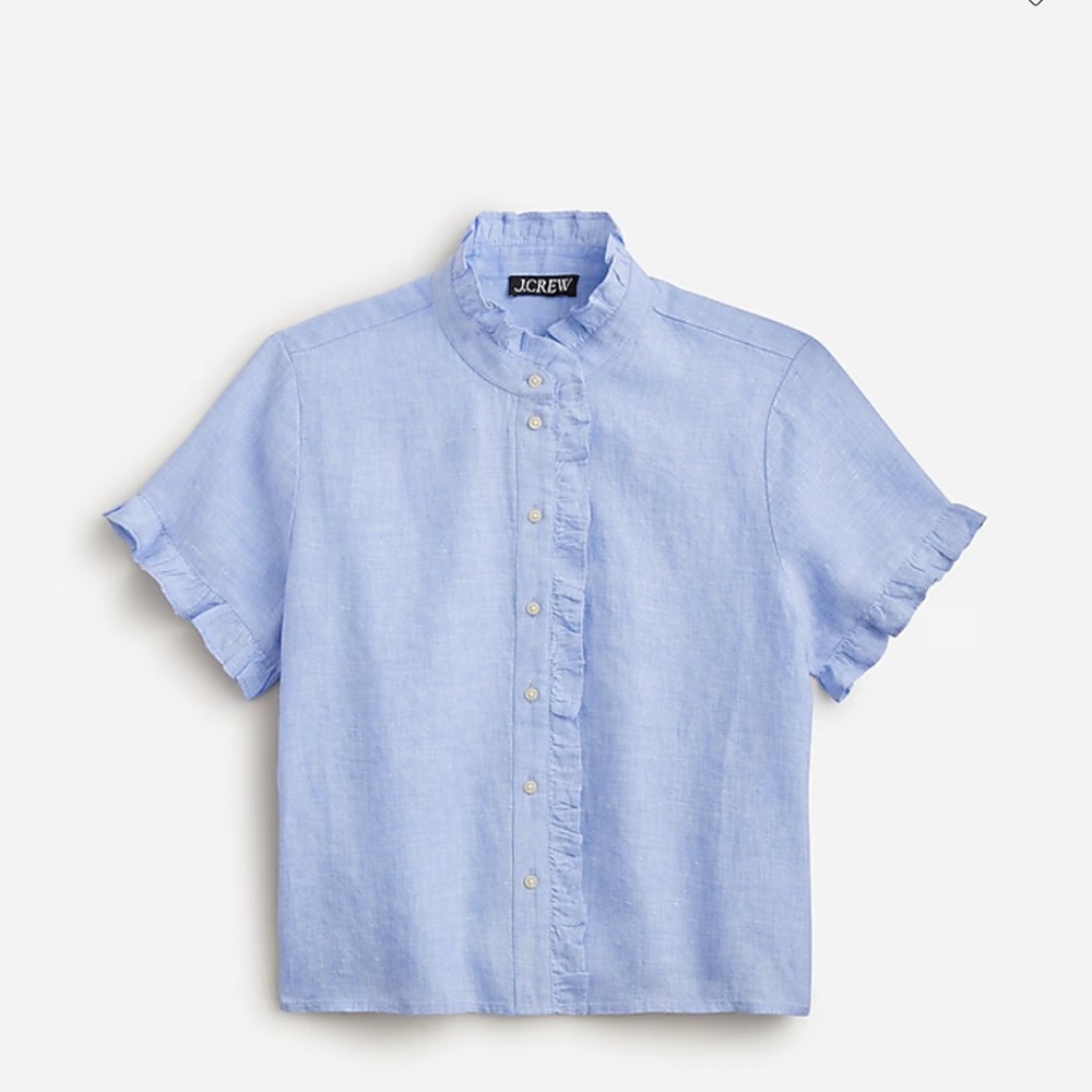 NWT J Crew Ruffle-trim button-up shirt in linen